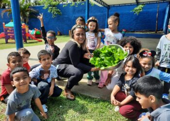 Alunos do C.E Maria Tereza Pastana fazem a primeira colheita do programa “Horta nas Escolas”