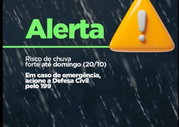 Defesa Civil emite alerta para chuva com rajadas de vento entre 18 e 20/10