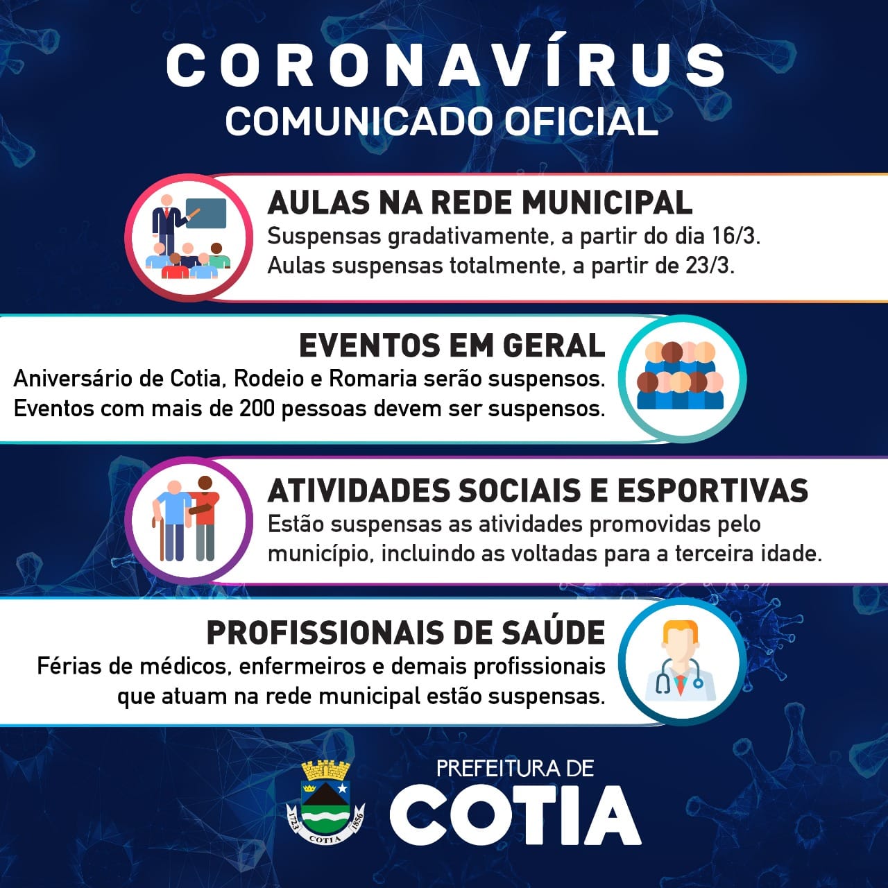Covid-19: Prefeitura informa o cancelamento de diversos eventos