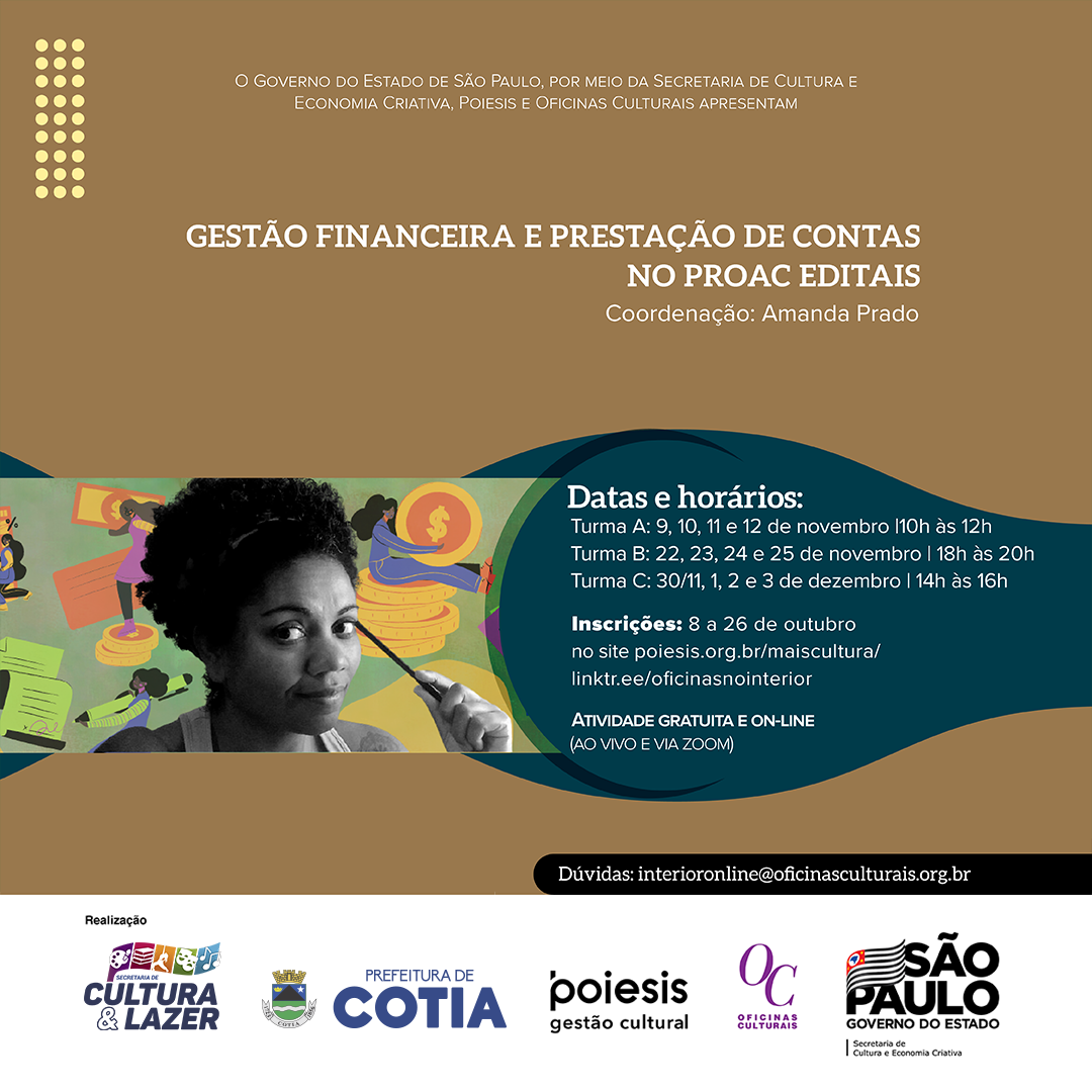 Em novembro tem oficinas gratuitas em parceria com Poesis